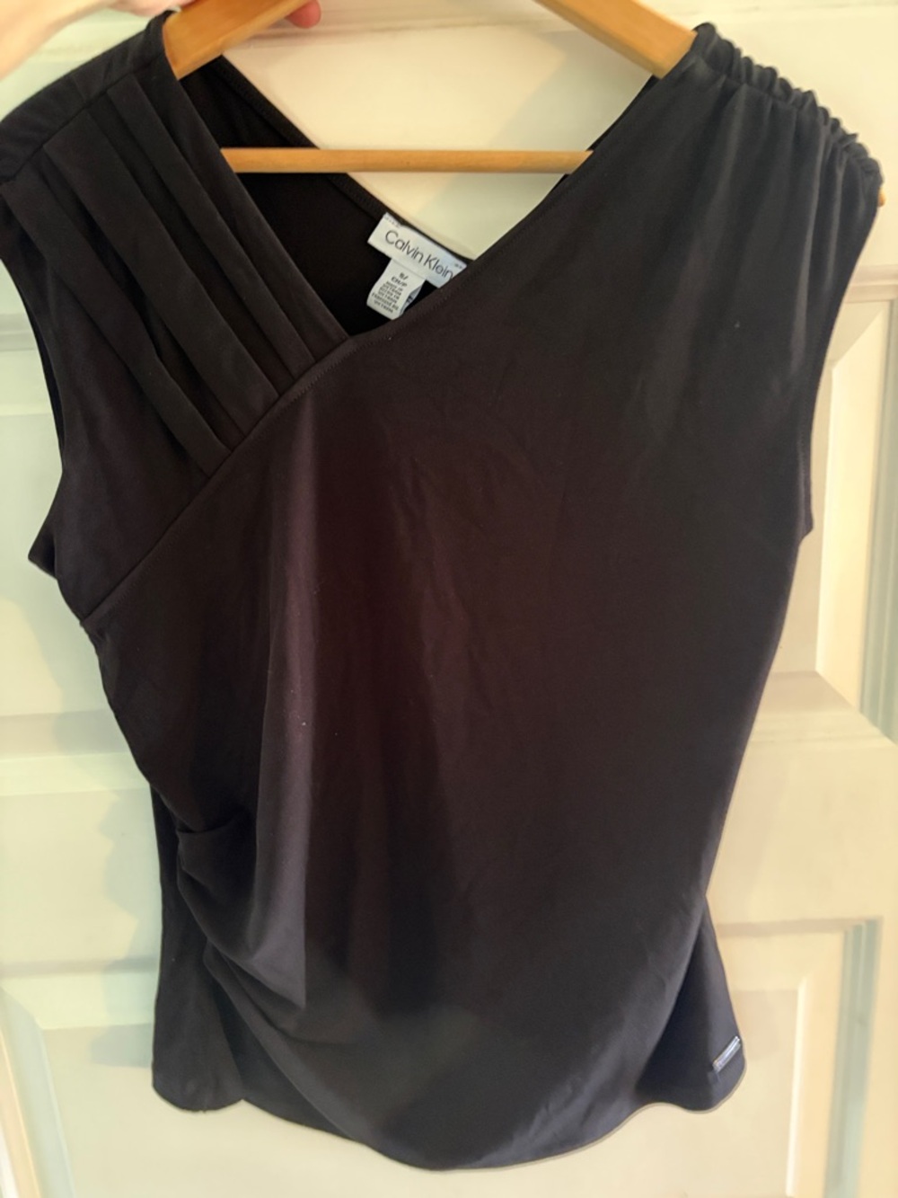 Calvin Klein Black Sleeveless Draped Wrap Top
